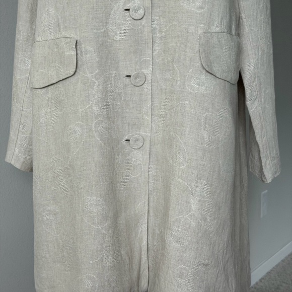 Eileen Fisher Linen Jacquard Embroidered Minimalist Long Jacket / Coat - L - Picture 4 of 16